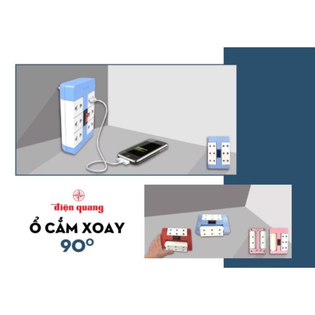 Ổ CẮM XOAY 90 ĐỘ ĐIỆN QUANG ĐQ ESK RT 6PW - HỒNG