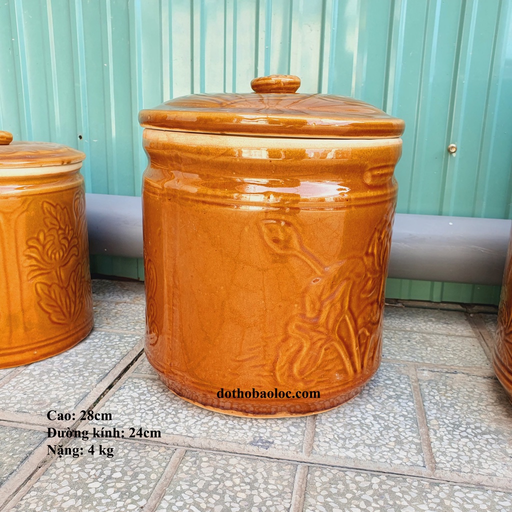 Hũ đựng gạo, muối, muối dưa cà bằng sứ Bát Tràng cao 28cm