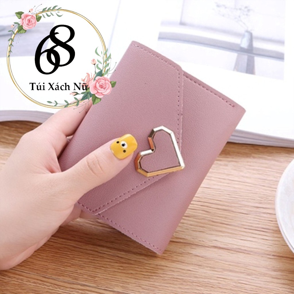 Ví Nữ Mini Cầm Tay Ngắn Đẹp Nhỏ Gọn Bỏ Túi Nhiều Ngăn Dễ Thương Khóa Hình Trái Tim