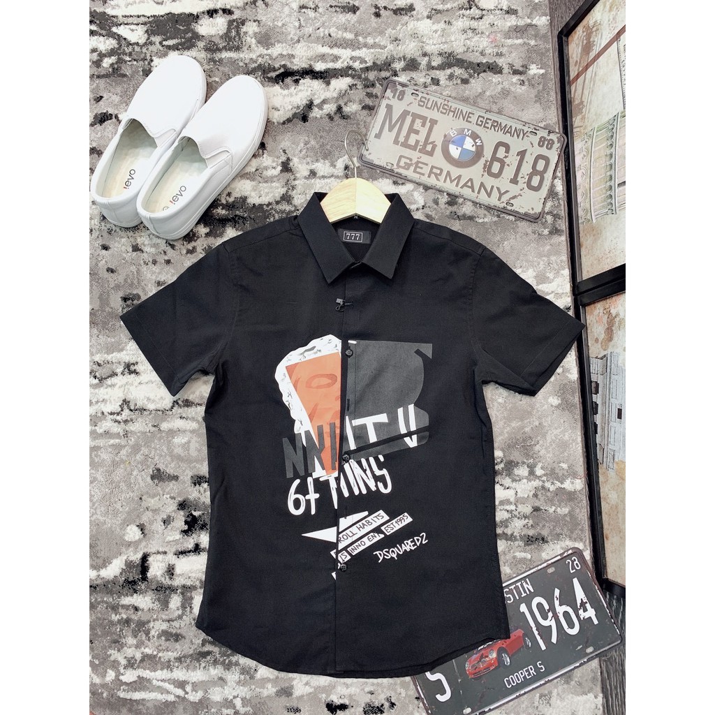Áo sơ mi nam hàn quốc ngắn tay BBR họa tiết in nhiệt giá rẻ cao cấp AHFASHION | BigBuy360 - bigbuy360.vn