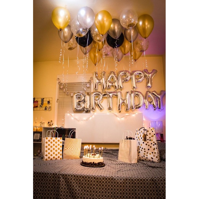 Bộ bóng happy birthday tặng kèm vỏ bóng bơm tay băng dính