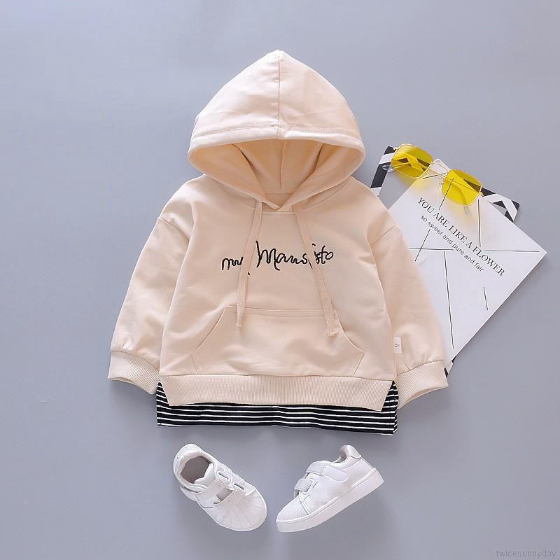 Áo hoodie giả hai lớp họa tiết sọc xinh xắn cho trẻ em