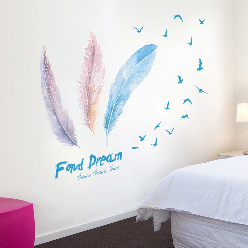 Miếng Dán Tường Trang Trí Tự Dính Hình Lông Vũ Phong Cách Scandinavian
