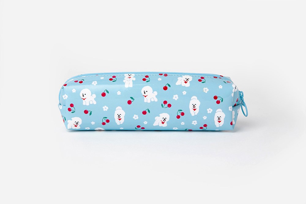 Hộp Đựng Bút ARTBOX Hàn Quốc Kích Thước Nhỏ Tráng Bóng Màu Xanh Da Trời Họa Tiết Cún Bichon Và Quả Anh Đào