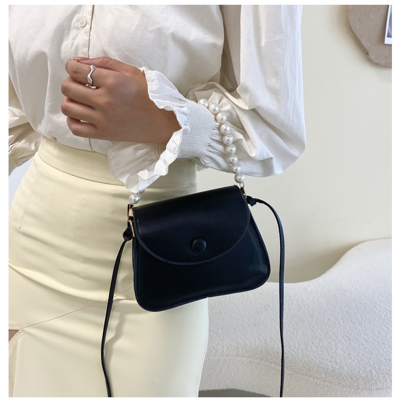 Túi Đeo Chéo Hình Vuông Nhỏ Màu Trơn Đính Nút Ngọc Trai Phong Cách Hàn Quốc Mới 2022 NB00421