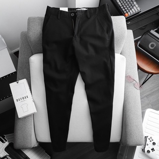 Quần kaki nam, quần dài kaki thêu icon defoxx màu đen 211101
