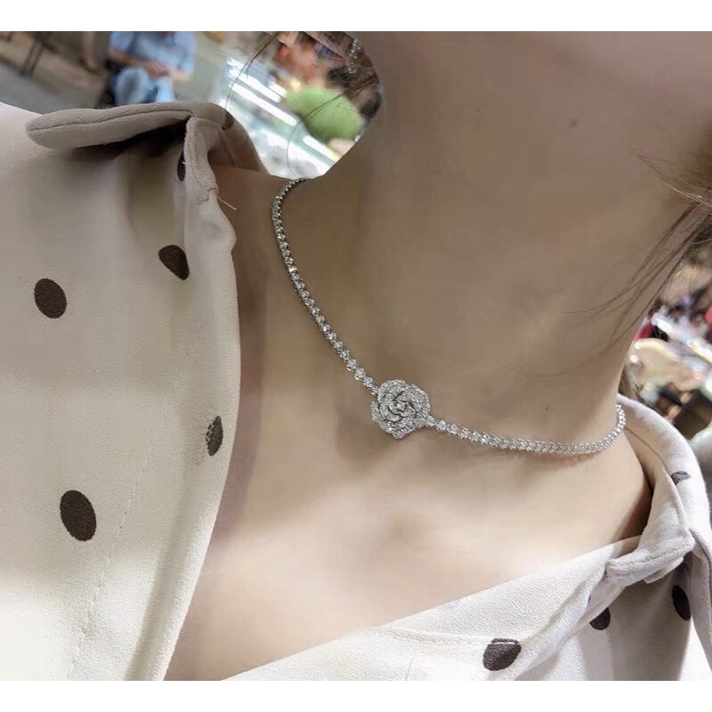Vòng cổ hoa hồng mặt cười bạc siêu đẹp dây full đá cz bạc chuẩn lung linh