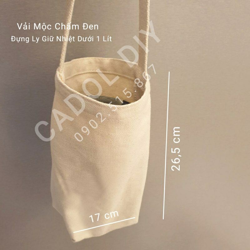 Túi Xách Vải Dây Đai Mỏng Đựng Ly Mộc Trơn Canvas