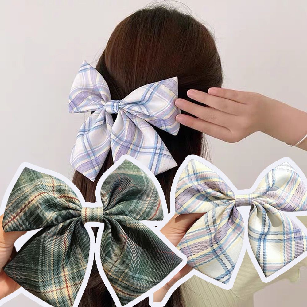 Kẹp Tóc Nơ Họa Tiết Kẻ Sọc 12 Màu Thời Trang Cho Nữ