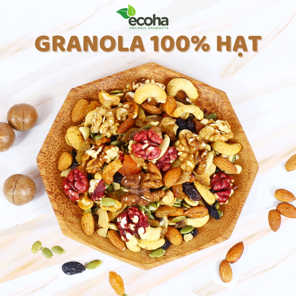 Granola siêu hạt không yến mạch ăn kiêng giảm cân ECOHA, ngũ cốc giảm cân có macca, óc chó