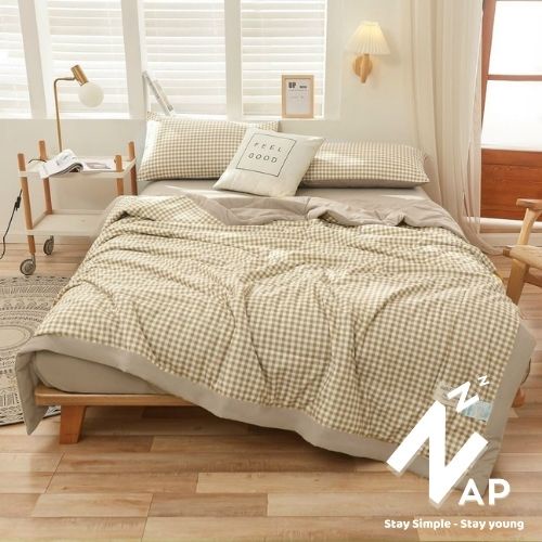 Bộ Chăn Ga Gối Cotton Tici Size m6 m8 2m Napbedding Set 4 món Basic Caro Kẻ Vintage Thoáng Mềm