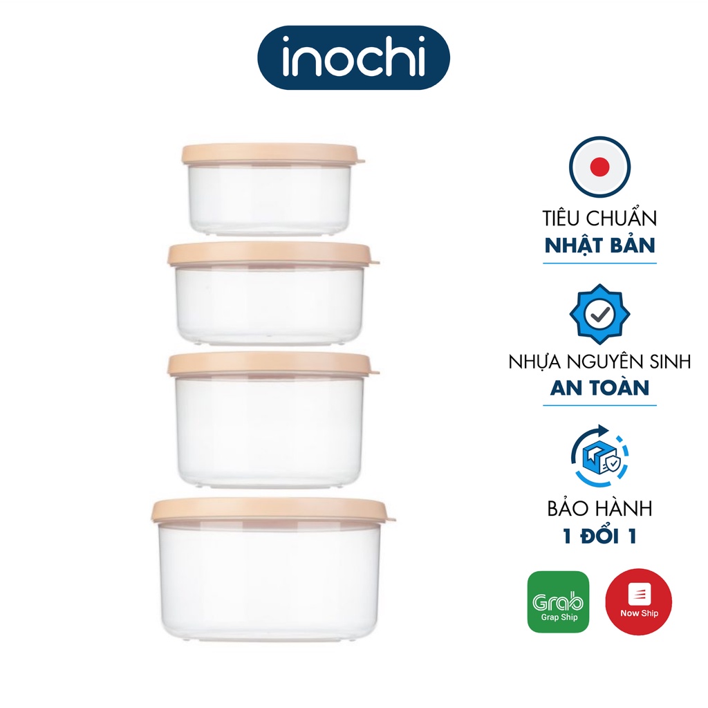 Bộ 4 hộp thực phẩm tròn INOCHI Hokkaido dùng bảo quản thực phẩm, đựng đồ ăn, dùng được trong lò vi sóng