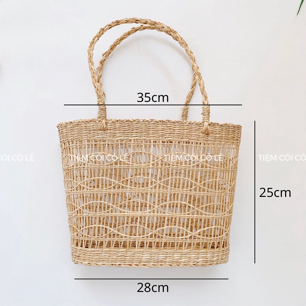 Làn cói đan thưa lượn sóng nơ ren cầm tay đi biển, chụp ảnh xinh xắn - Tiệm Cói Cô Lê