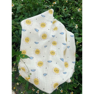 vải xô muslin 2 lớp cao cấp hình mặt trời nền kem ( ảnh thật )