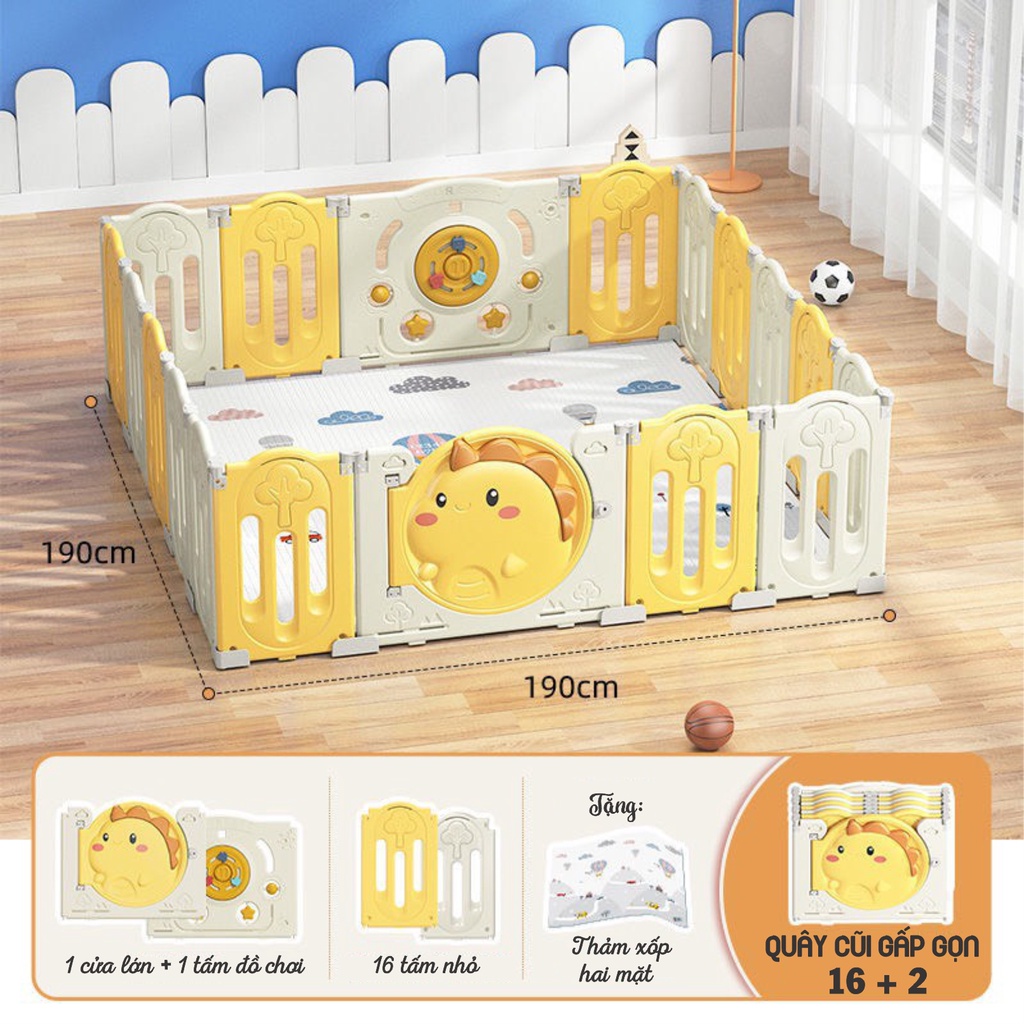 [Thanh lẻ] Quây cũi gấp gọn nhựa nguyên sinh HDPE hình khủng long mẫu mới 2023, nhà banh đồ chơi an toàn cho bé