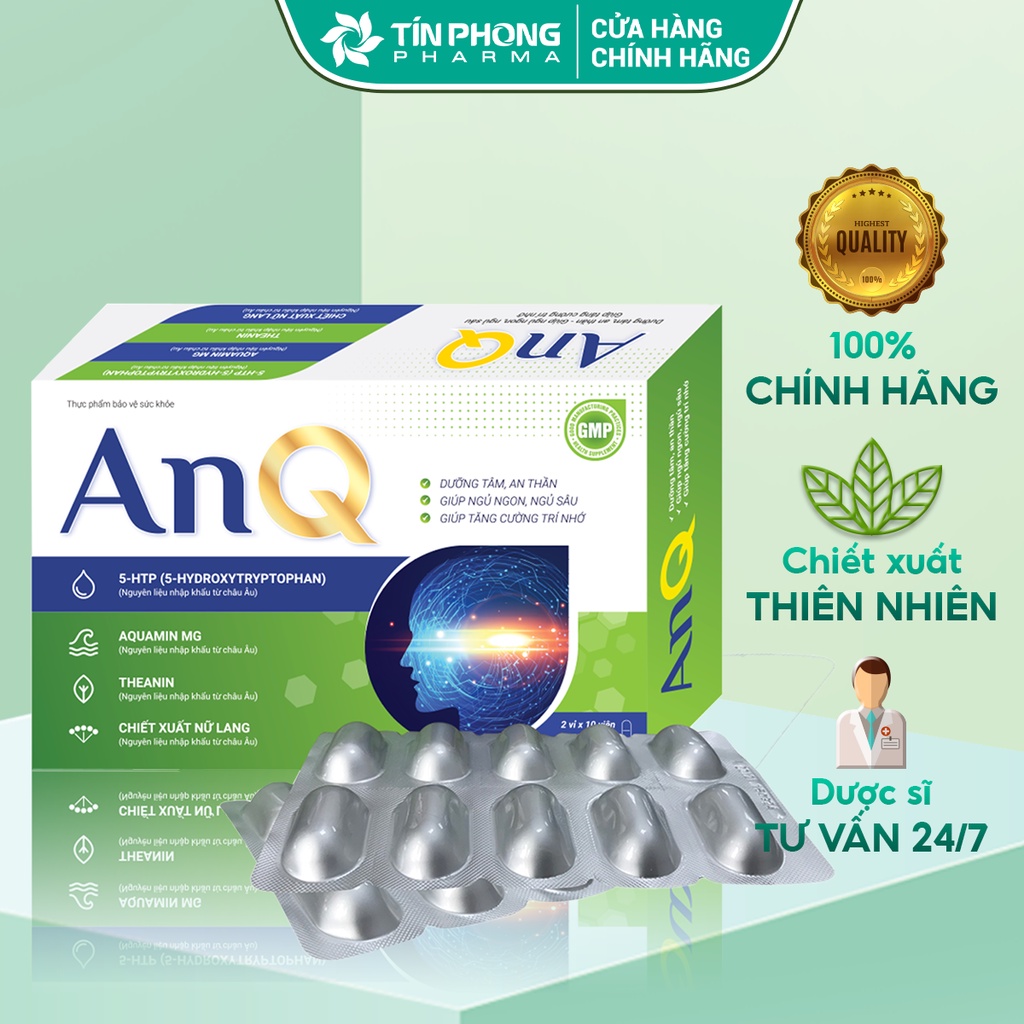 Viên Uống Ngủ Ngon AnQ Cải Thiện Mất Ngủ, Giúp Ngủ Sâu, Dưỡng Tâm, An Thần, Tăng Cường Trí Nhớ, Hộp 20 Viên TTP041