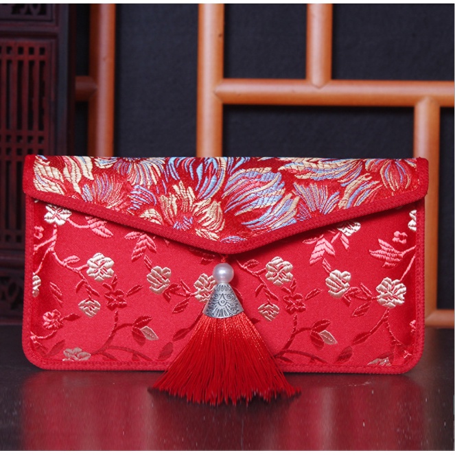Bao Lì Xì Gấm - Ví Đựng Bằng Vải Thổ Cẩm Đỏ Phong Cách Mới Lịch sự sang trọng