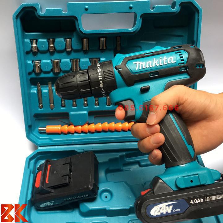 Máy Khoan Pin MAKITA 24V – Tặng phụ kiện 24 chi tiết – Khoan, Bắt vít, Khoan bê tông – Pin 5 CeLL