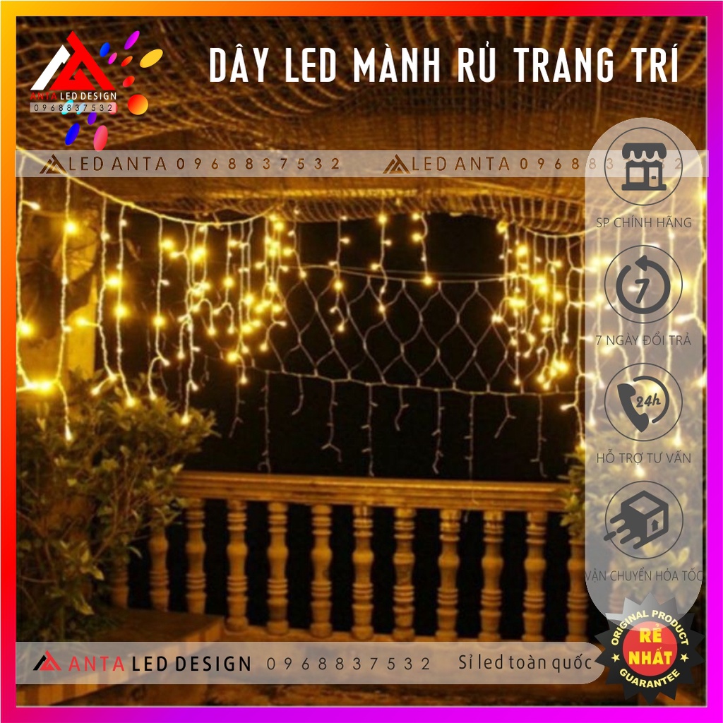 Đèn led mành thả rủ 6m 30 sợi trang trí sảnh, ban công, đèn trang trí ngoài trời