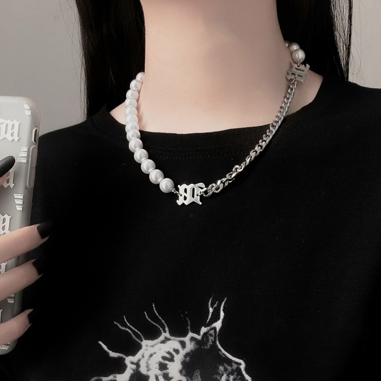 Ahellogirl Vòng Cổ Choker Đính Ngọc Trai Nhân Tạo Phong Cách Hip Hop