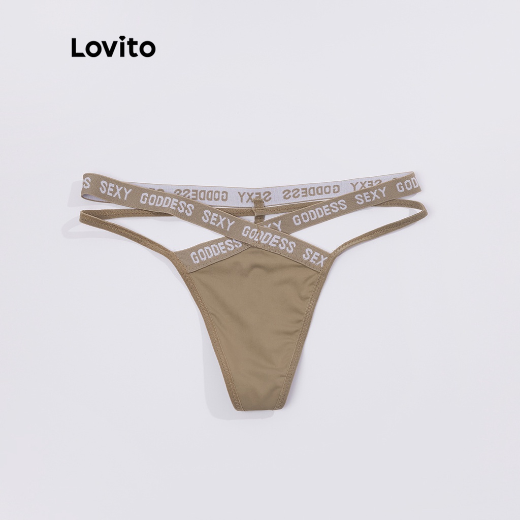 Quần lót lọt khe Lovito thoáng khí mát mẻ dây bắt chéo họa tiết chữ quyến rũ L18X692 (Màu đen / nâu)