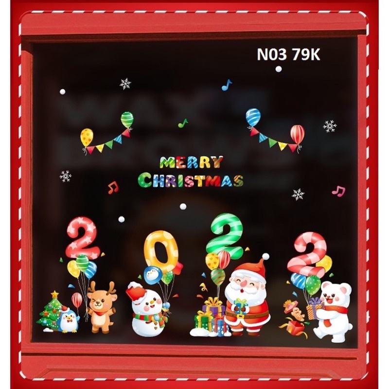 Combo Decal Noel ⚡️𝐅𝐑𝐄𝐄 𝐒𝐇𝐈𝐏⚡️ Decal dán tường Noel 2022 ông già - PVC chống thấm nước, keo siêu dính