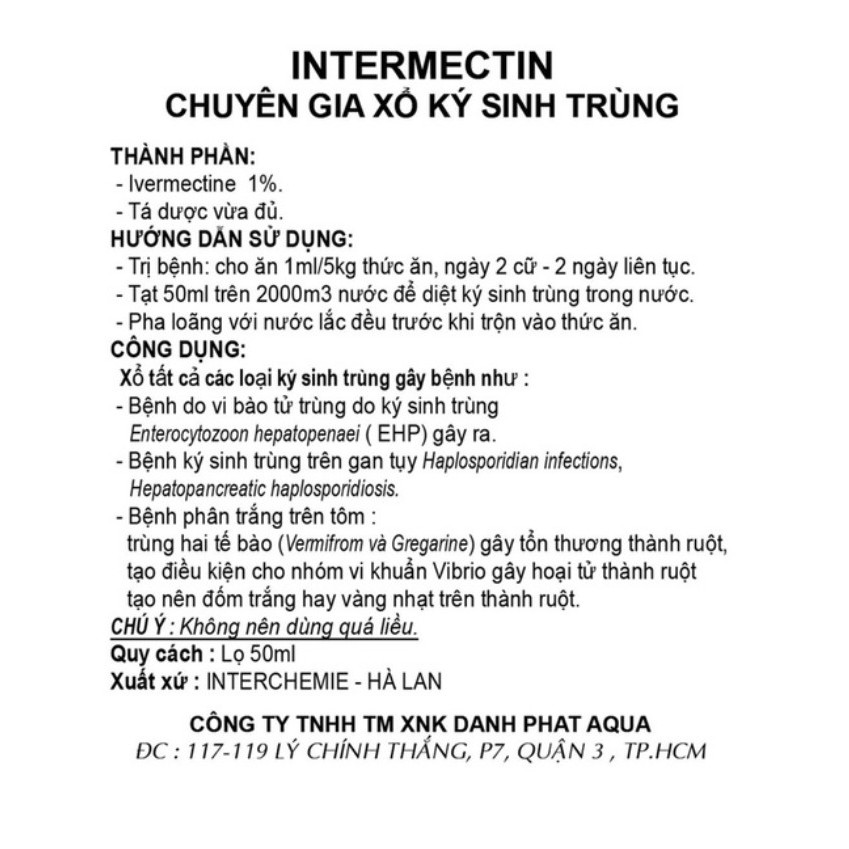 Intermectin chai 50ml- Hà Lan- Chuyên xổ k.í s.inh tr.ùng, gi.un sá.n