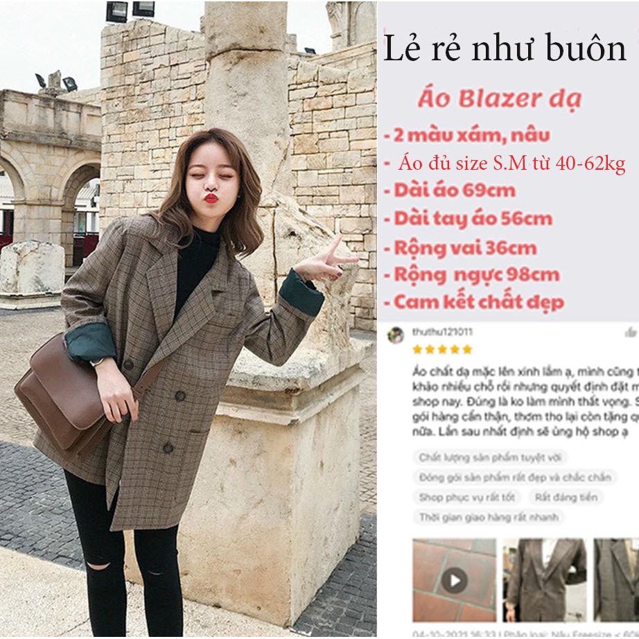 Áo Blazer nữ 2 lớp dài tay Hàn Quốc, Áo Vest dạ kẻ caro khoác ngoài sang xinh xịn nha | WebRaoVat - webraovat.net.vn