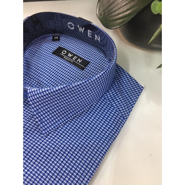 Áo Sơ Mi Nam Dài Tay Owen AR21006DT Somi Công Sở Cao Cấp Màu Kẻ Caro Xanh Navy Dáng Suông Có Túi Vải Sợi Bạch Đàn Mềm Má | BigBuy360 - bigbuy360.vn