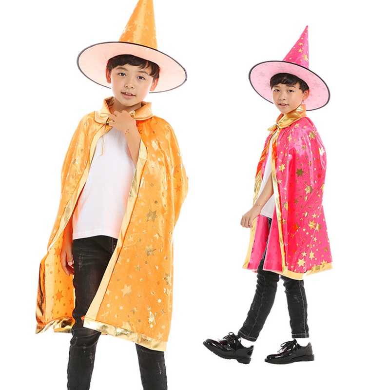 Set 2 Món Đồ Hóa Trang Phù Thủy Gồm Nón + Áo Choàng Hóa Trang Halloween Cho Bé
