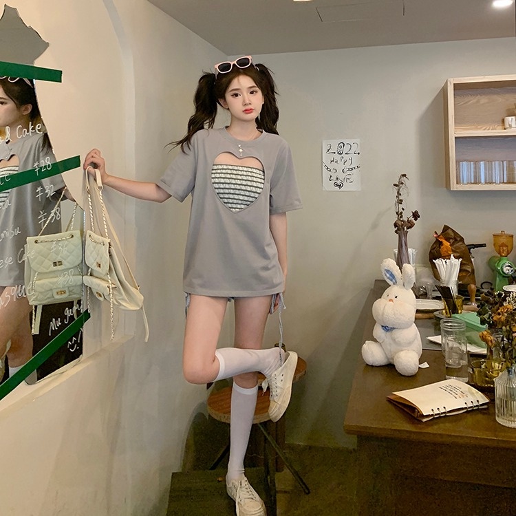 【ZHELIHANGFEI】Áo Thun Ngắn Tay Họa Tiết Kẻ Sọc Thời Trang Quyến Rũ Cho Nữ