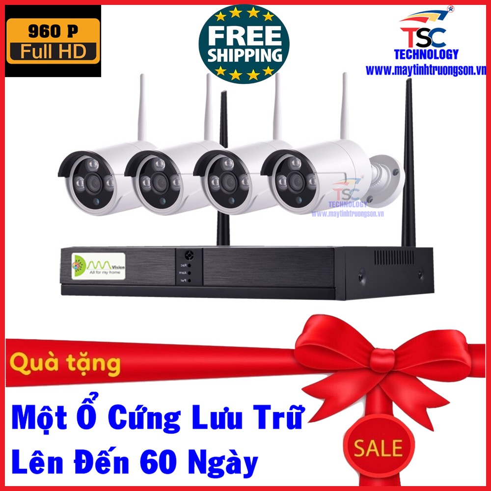 Bộ Camera KIWIVISION NVR4130 Wifi NVR Kit 4 Mắt Camera Thân Ống 1.3M Full HD 960P