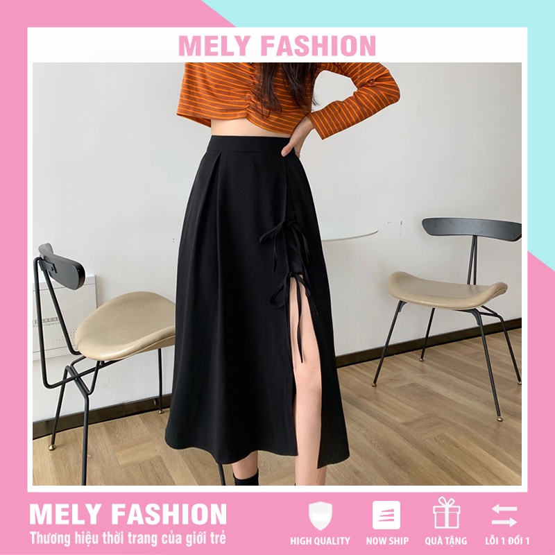 Chân váy Midi xẻ tà dài có dây thắt nơ cá tính phong cách sang trọng có big size Mely's Fashion CV20