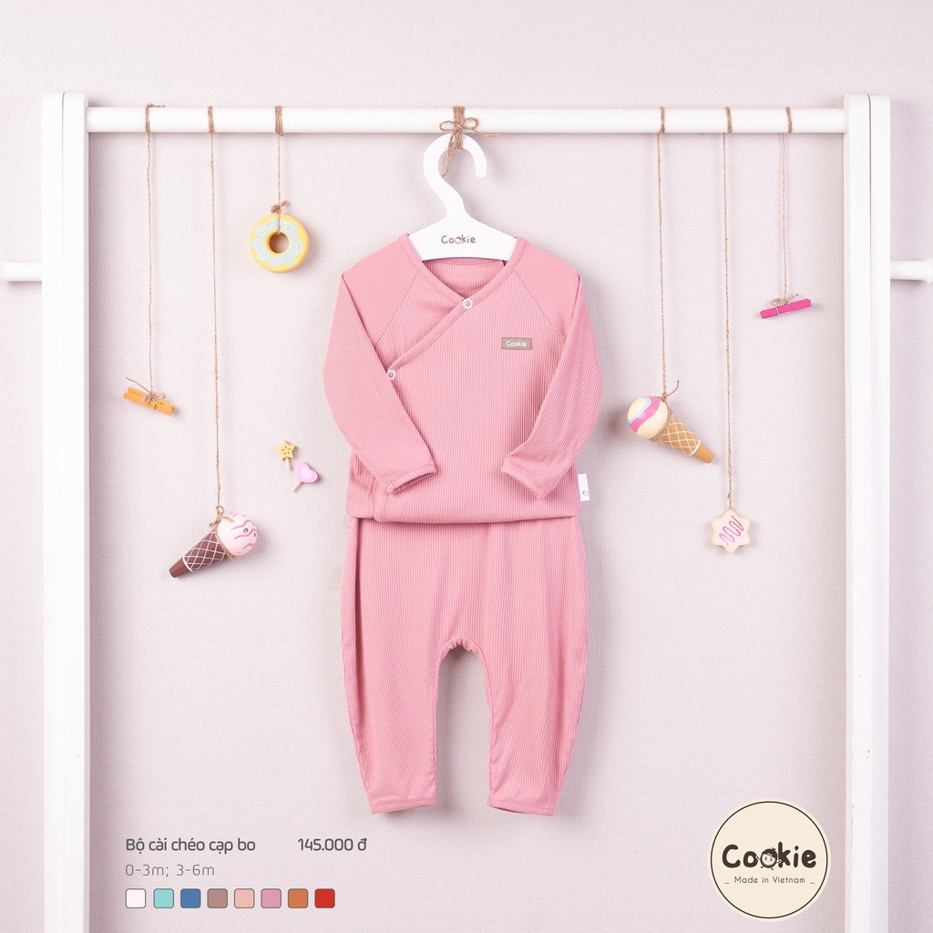 Bộ quần áo cài chéo cạp bo Cookie 0-6 tháng
