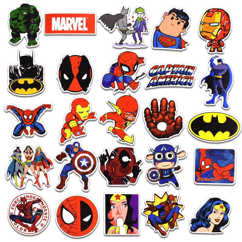 Bộ Sticker dán cao cấp chủ đề MARVEL-DC SIÊU ANH HÙNG - Dùng dán Xe, dán mũ bảo hiểm, dán Laptop, dán Vali