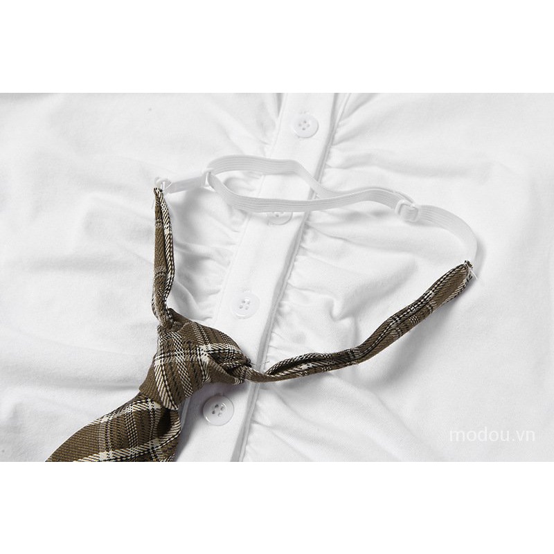 Áo croptop kiểu sơ mi dáng ôm có cà vạt thời trang phong cách đồng phục nữ sinh