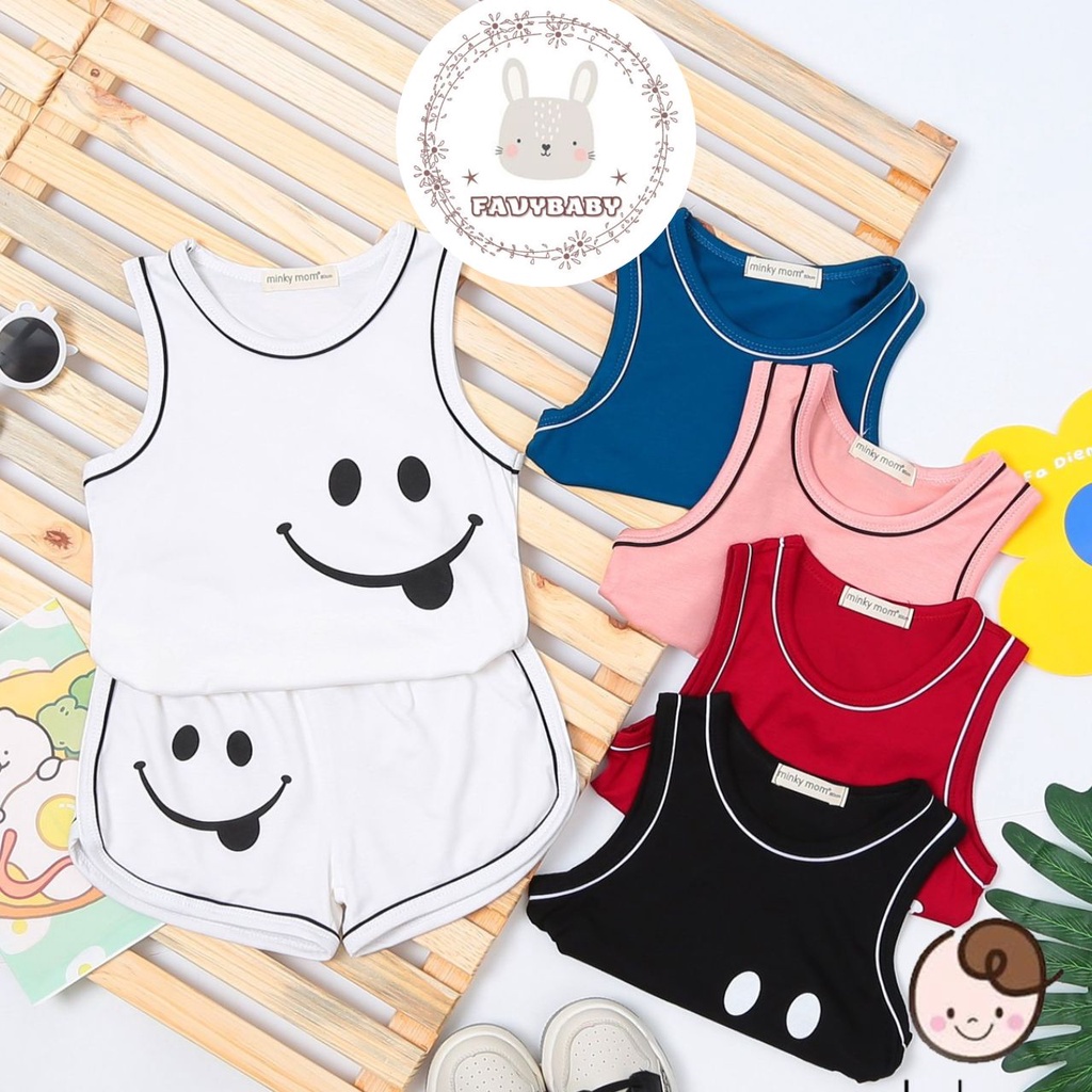 Đồ Bộ MINKY MOM Chính Hãng Bé Trai Bé Gái Ba Lỗ Quần Cộc Thun Lạnh Hình Mặt Cười Cute Trẻ Em 0 1 2 3 4 5 Tuổi-Favybaby