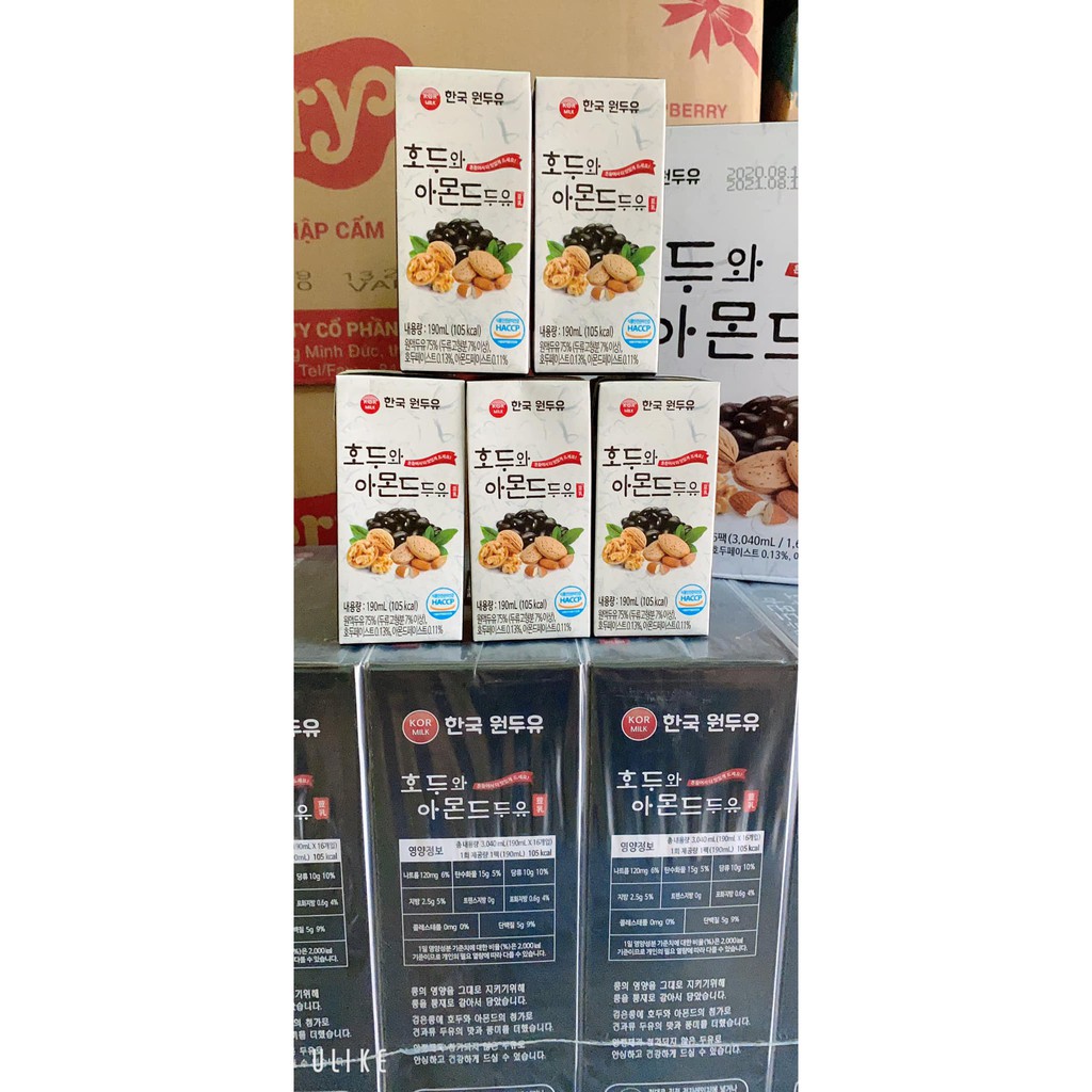 XÁCH 16 HỘP SỮA ÓC CHÓ HẠNH NHÂN ĐẬU NÀNH HÀN QUỐC 190ml