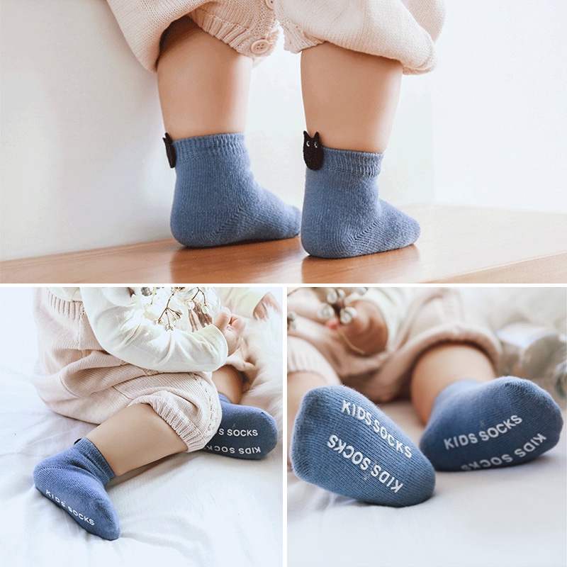 Set 3 đôi tất cotton mềm mại chống trượt đính nơ dễ thương cho bé sơ sinh 0-12 tháng tuổi