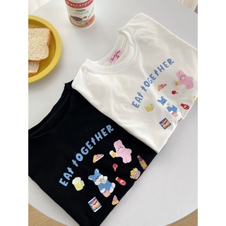 AN465-Áo croptop in hình Eat together