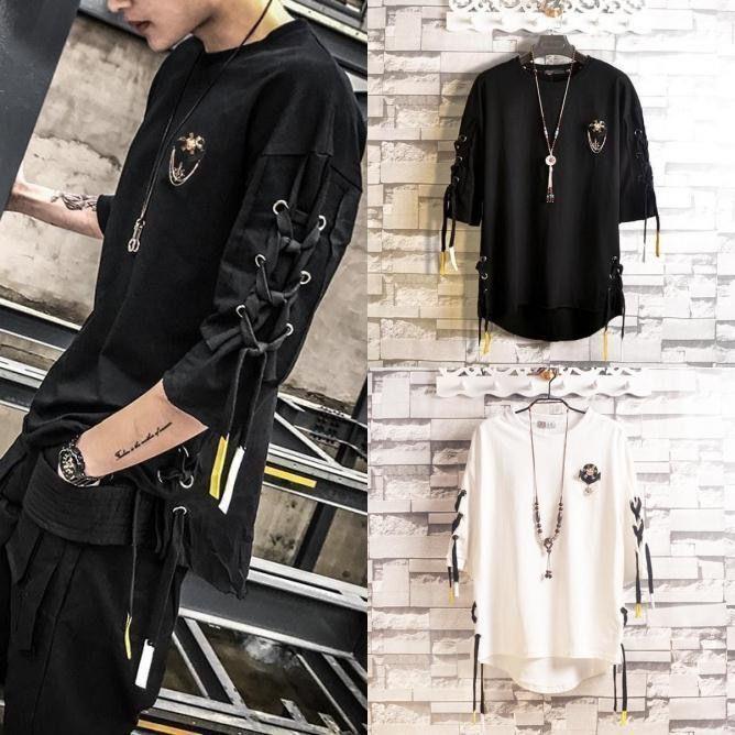 Áo nam Tay Ngắn Dáng Rộng Màu Tối Thời Trang