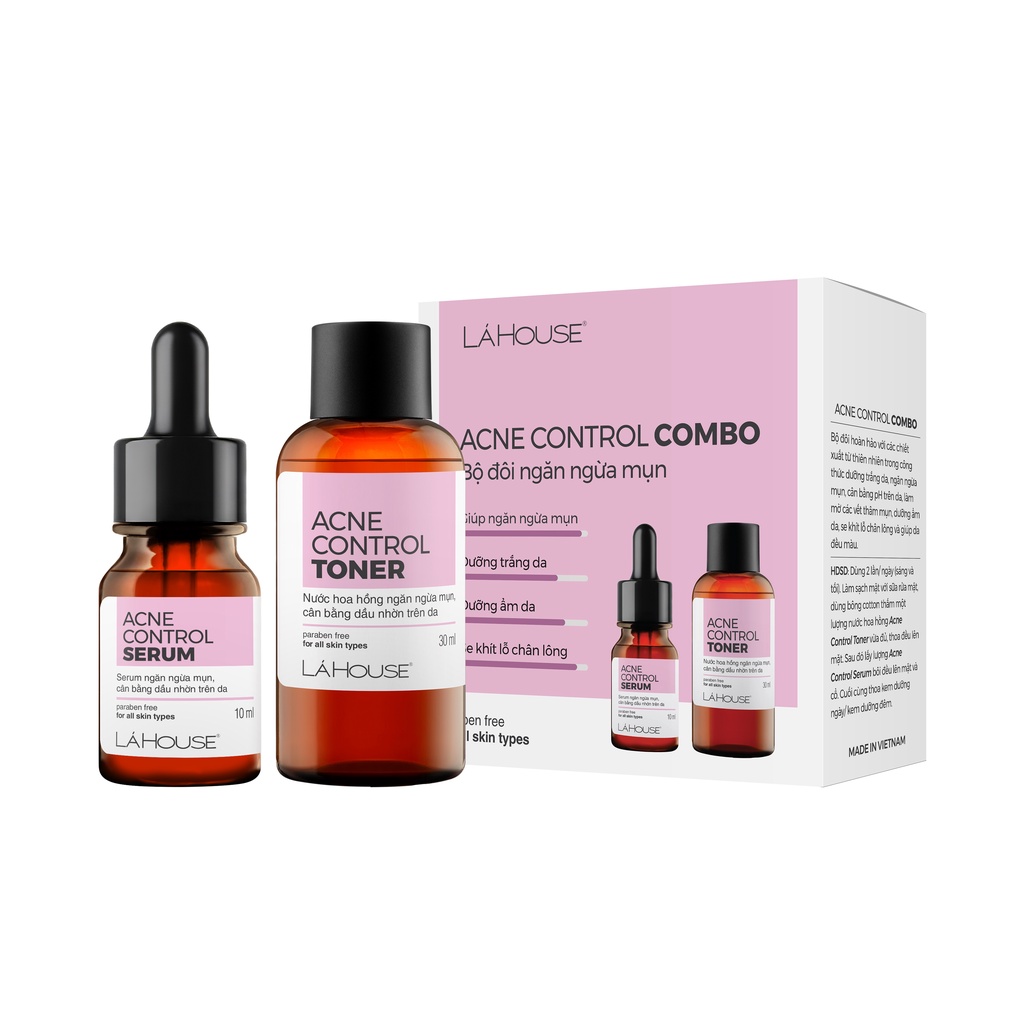 Bộ sản phẩm ngăn ngừa mụn Lá House Acne Control gồm 2 món Serum và Toner 10ml&30ml