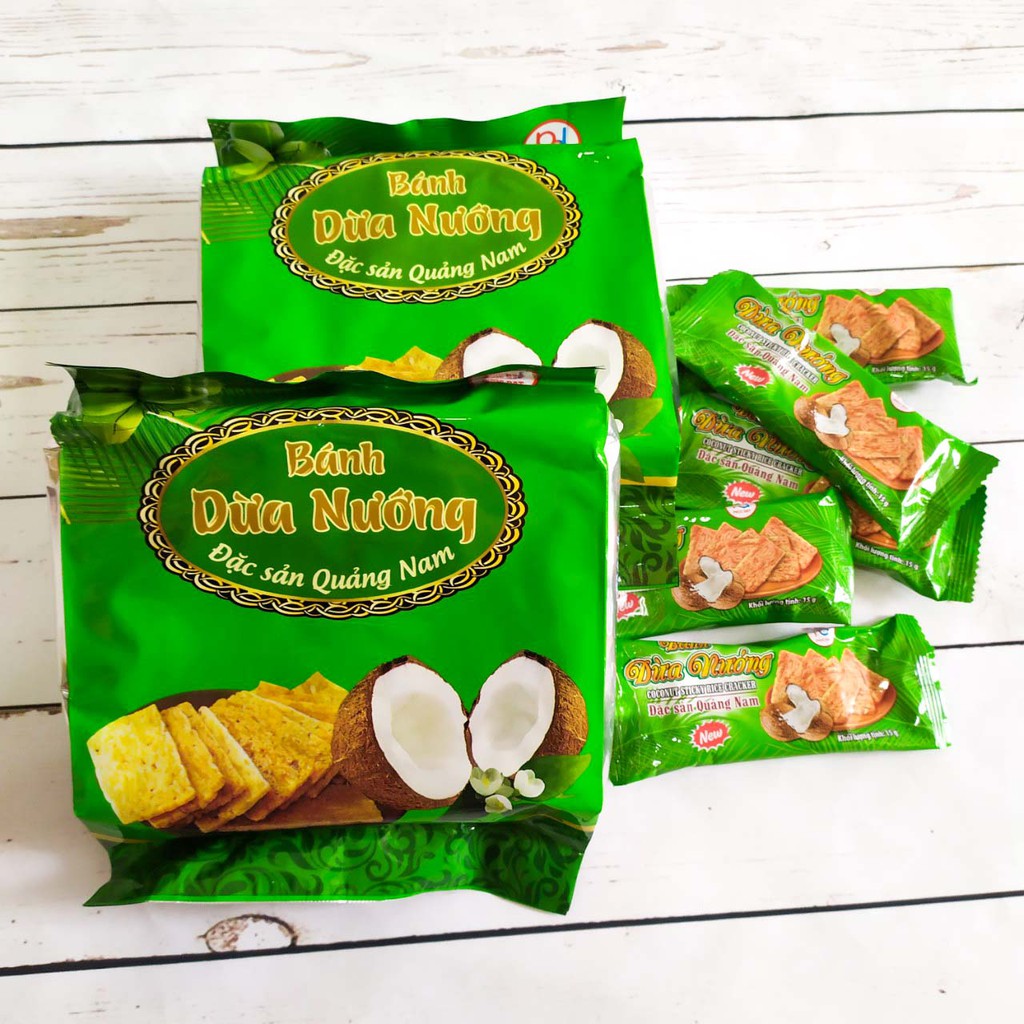 Set 10 gói bánh dừa nướng xanh loại đặc biệt giòn thơm ngon - đặc sản Quảng Nam - date mới