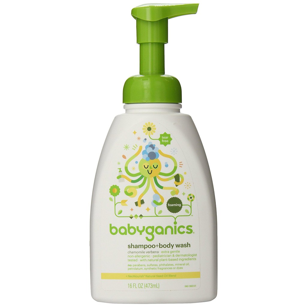 Dầu gội & gel tắm trẻ em Babyganics Baby Shampoo Plus Body Wash Chamomile Verbena 473ml (Mỹ)