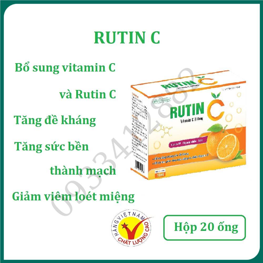 Rutin C hộp 20 ống giúp bổ sung Vitamin C, tăng cường sức đề kháng, giảm cháy máu chân răng, viêm loét miệng