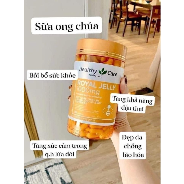 (Hàng chuẩn Úc)-Sữa Ong Chúa (365v) chống lão hóa, làm đẹp da cho người lớn từ 18 tuổi Healthy Care Royal Jelly 1000mg