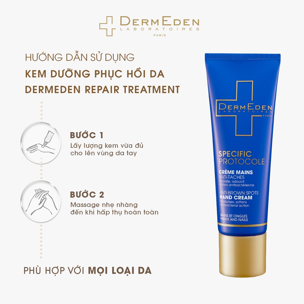 Kem dưỡng da tay làm mềm da và mờ đốm nâu DERMEDEN ANTI-BROWN SPOTS HAND CREAM Niacinamide 5%+ HA 1% 50ml