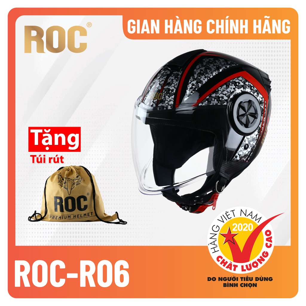 Mũ Bảo Hiểm 3/4 Thời Trang Cao Cấp ROC R06 An Toàn Cá Tính Phù Hợp Cả Nam Và Nữ, Bảo Hành Chính Hãng 1 Năm