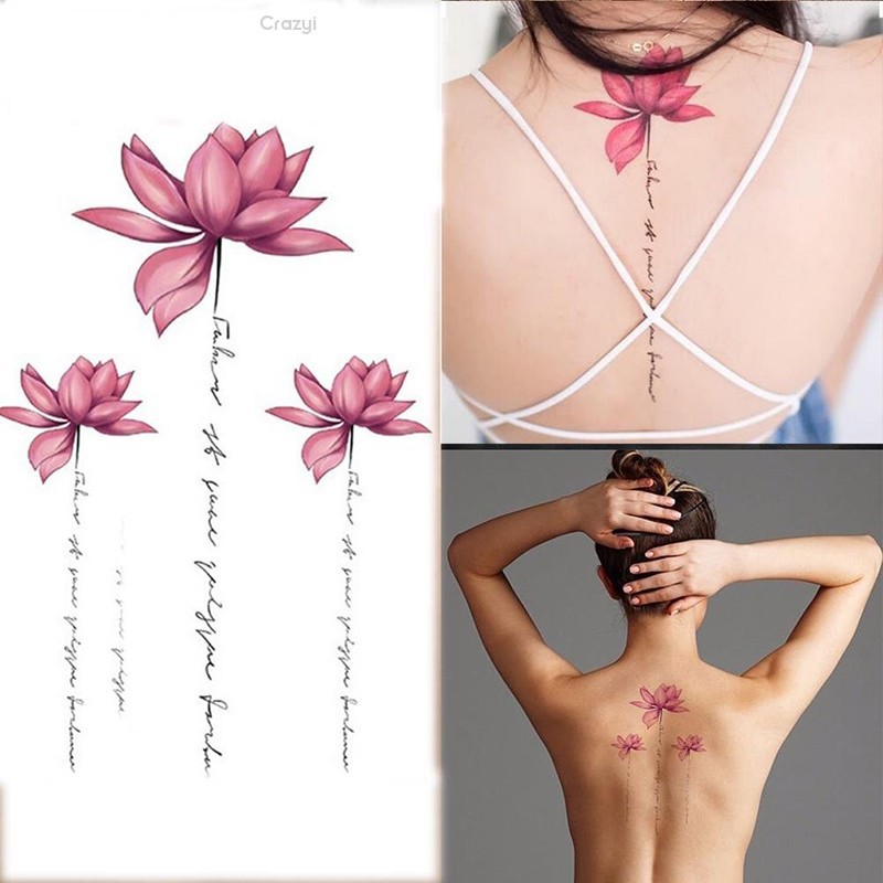 Hình Xăm Dán Tạm Thời Chống Nước Hình Hoa Sen Màu Hồng