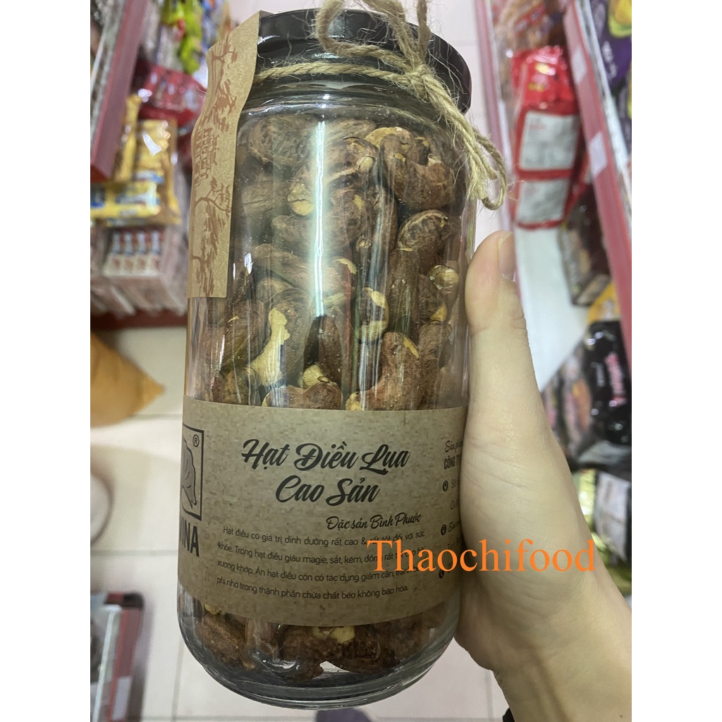 Hạt điều vỏ lụa cao sản – Vina – Đặc sản Bình Phước lọ thuỷ tinh cao cấp 500gram sang trọng, làm quà biếu cực đẹp